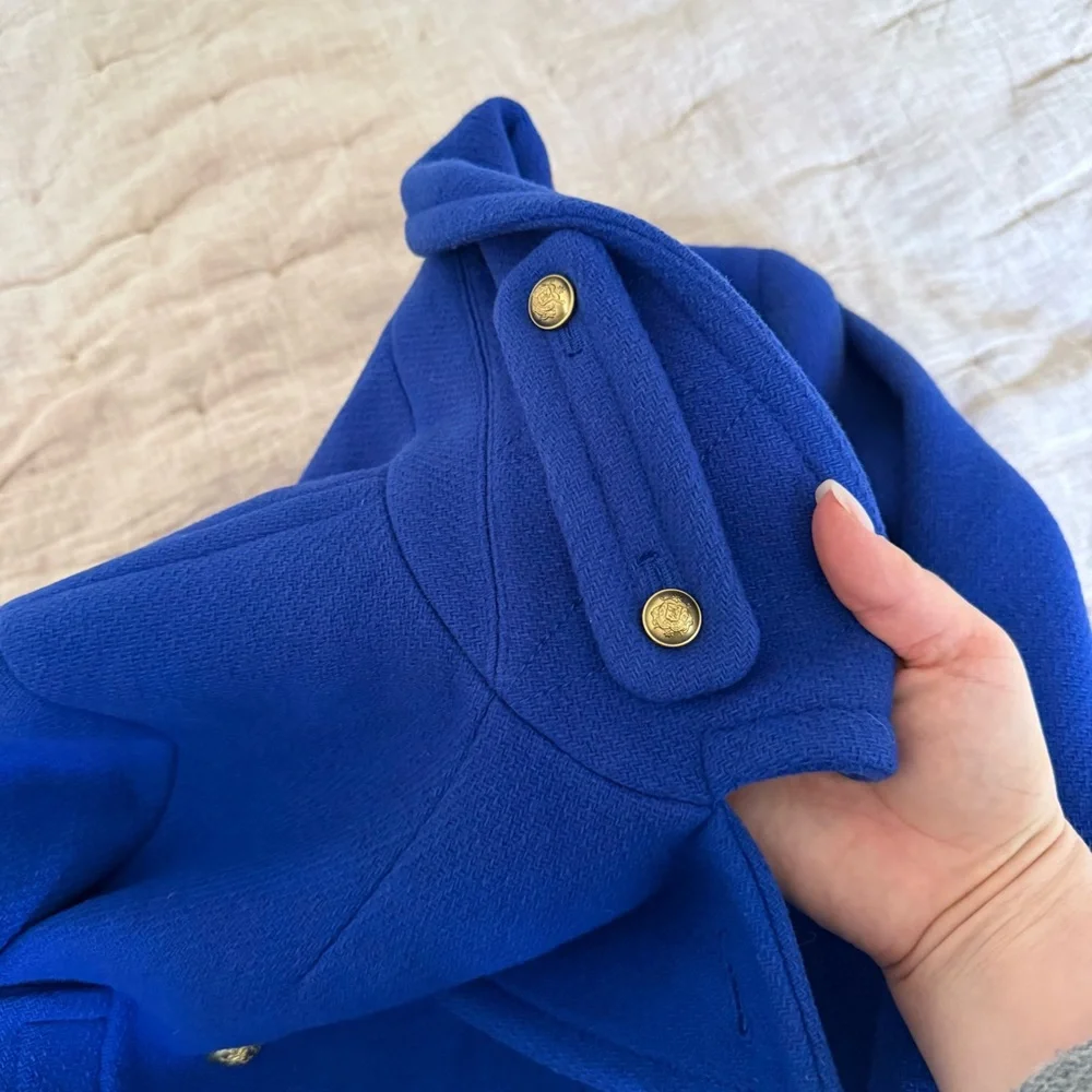 J. Crew Stadium Cloth by Nello Gori Royal Blue Wool Double Breasted Coat Size 2 - Picture 16 of 16